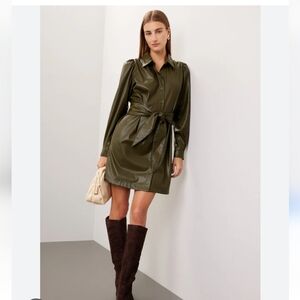 RTR Peter Som Collective Faux Leather Shirt Dress Green US 14